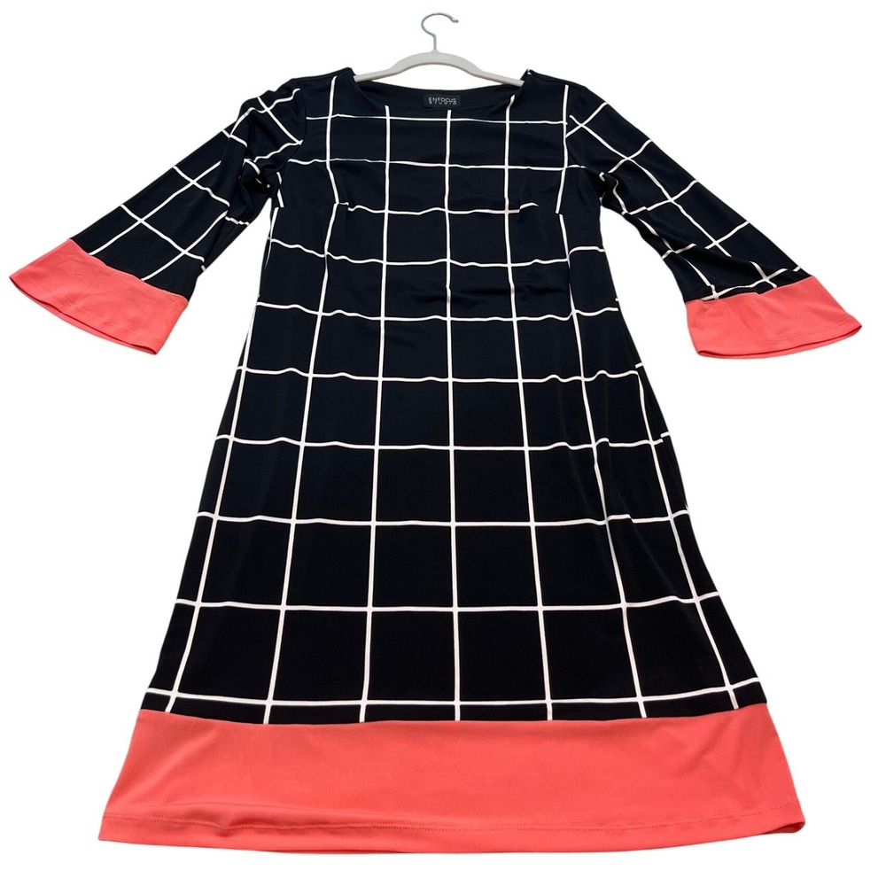 Enfocus‎ Studio Black White Grid Print Coral Bell Sleeve Maxi Dress Size 12